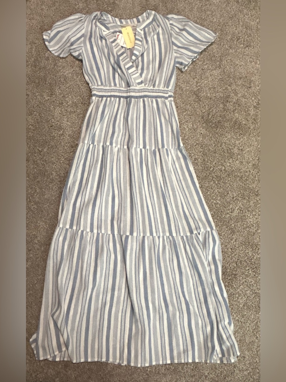 Monteau Blue and White Striped Tiered Maxi Dress Size S